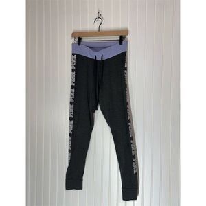 Victoria’s Secret PINK Yoga Leggings Large Fold Over Logo Side Charcoal Purple